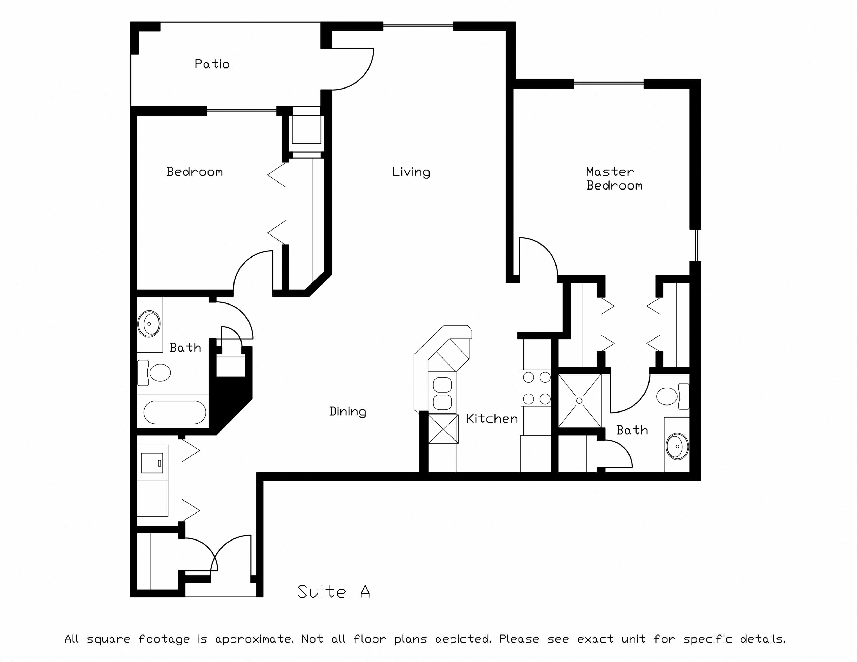 Floor plan for 2 beds, 2 baths, 1200 sqft
